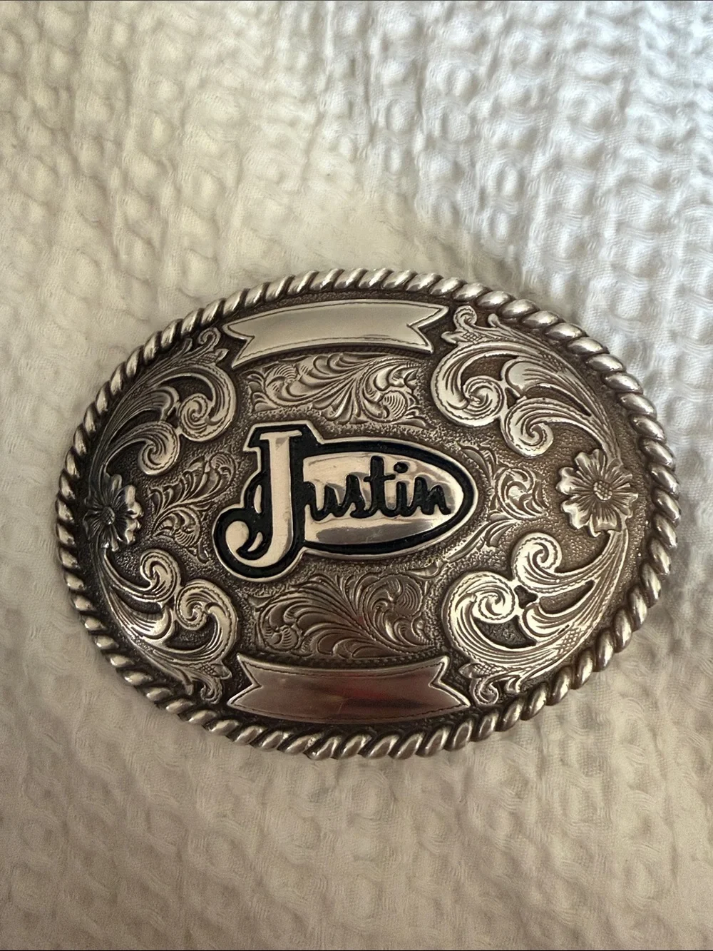 Justin Boots Ornate Silver Western Belt Buckle